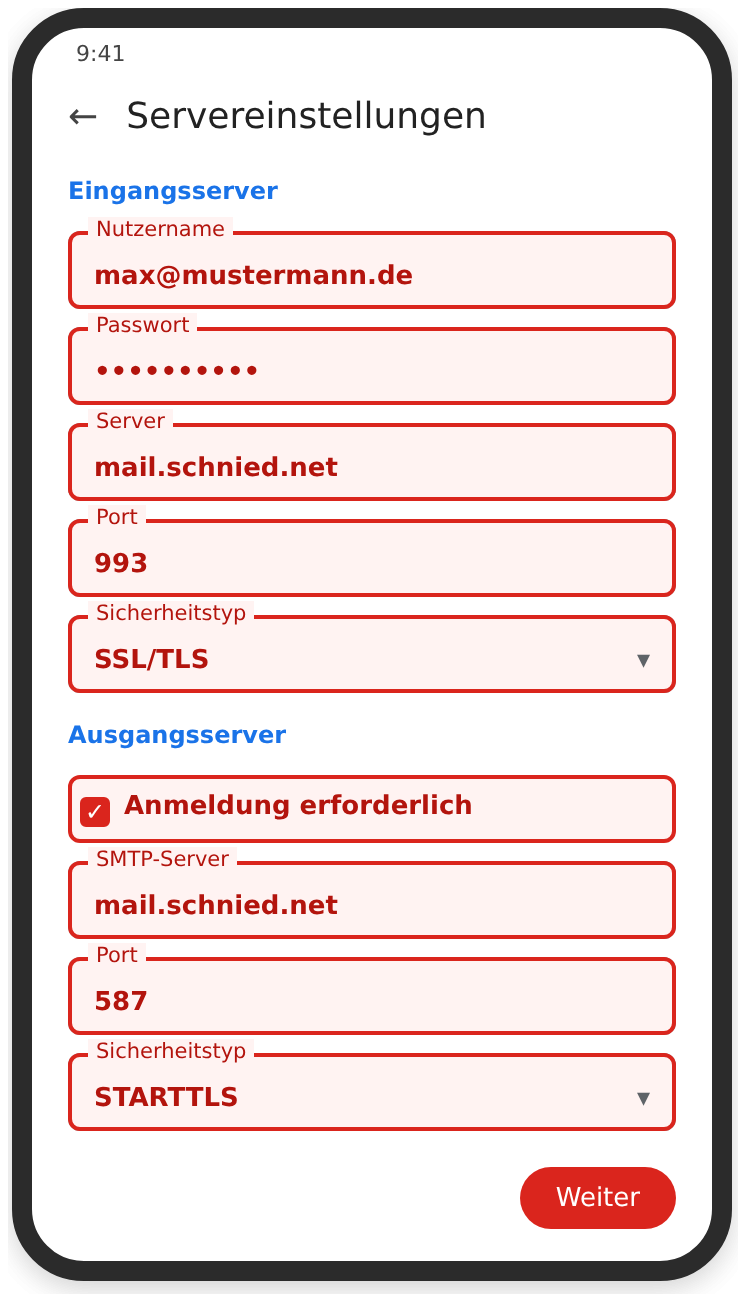 Android: Gmail-Servereinstellungen