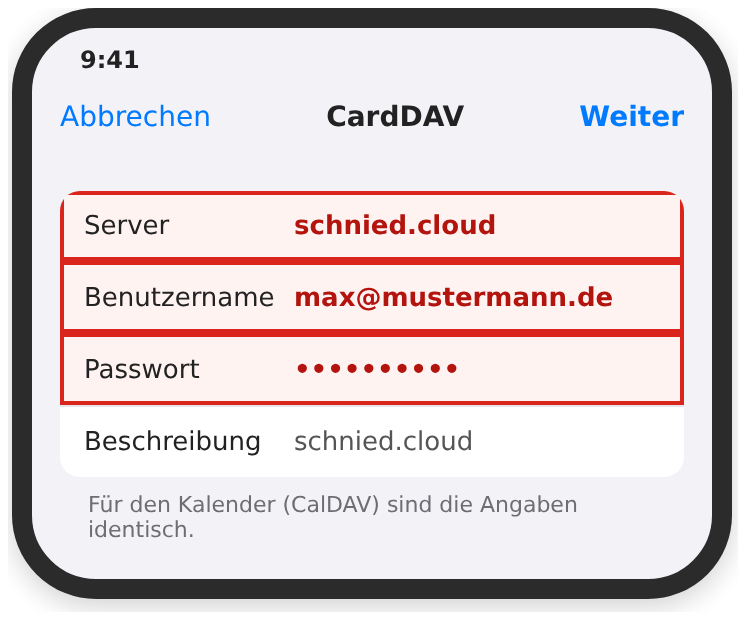 iPhone: CardDAV-Account