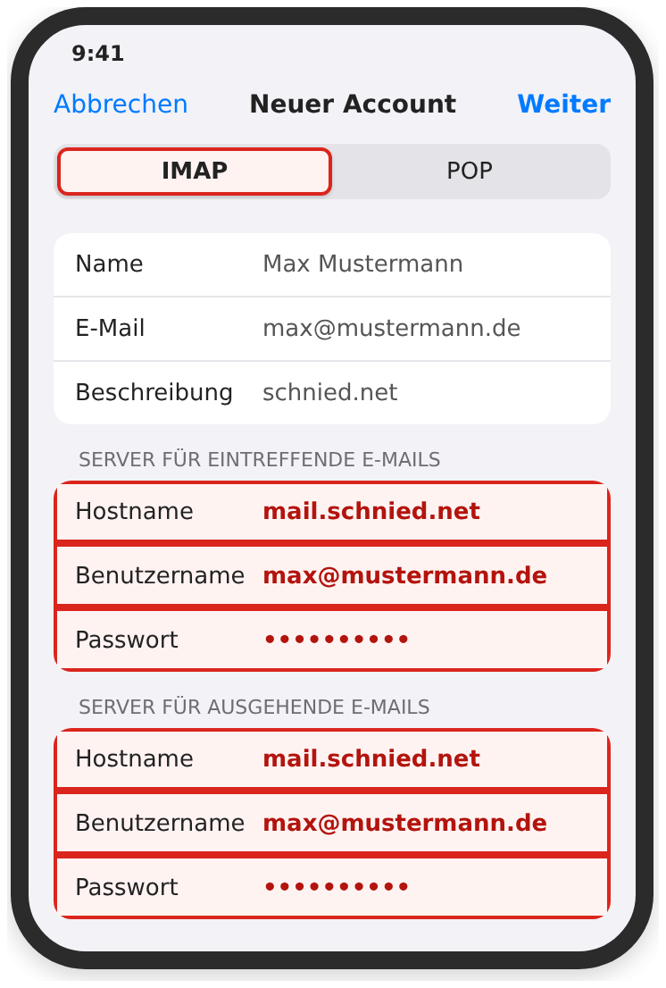 iPhone: IMAP-Servereinstellungen