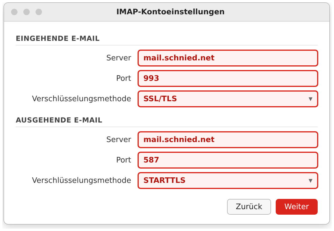 Klassisches Outlook: IMAP-Kontoeinstellungen