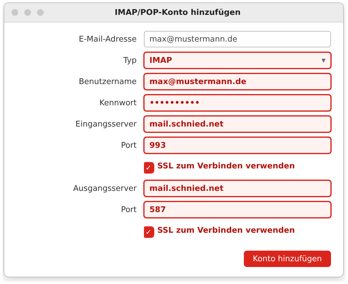 Outlook für Mac: IMAP-Konto