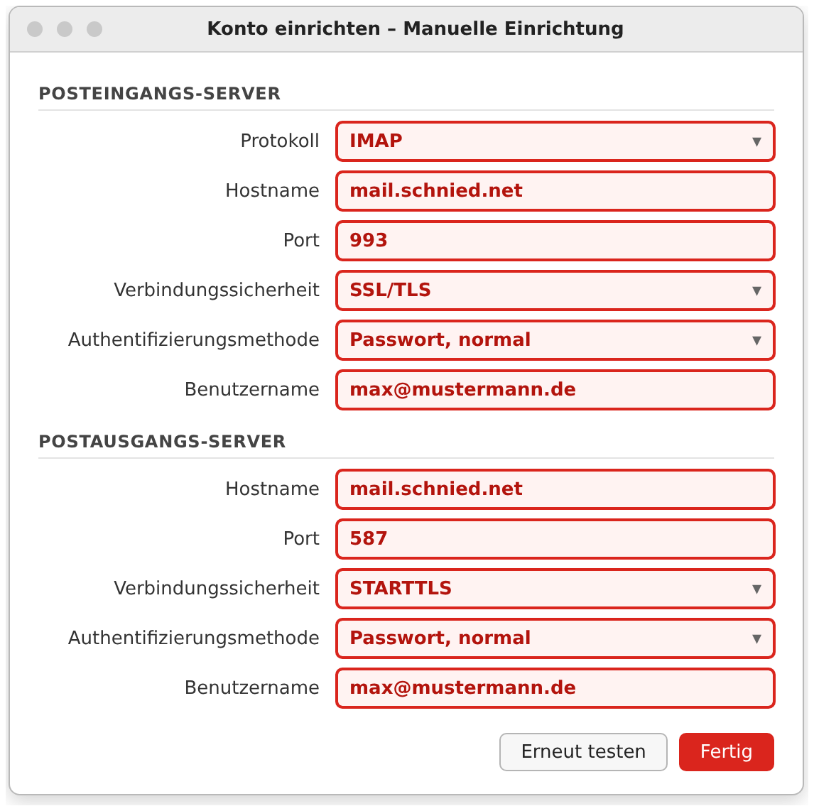 Thunderbird: Manuelle Einrichtung