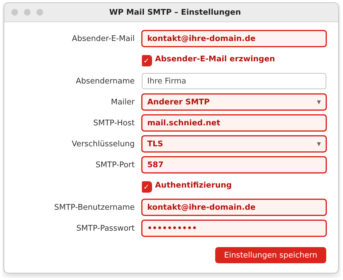 WP Mail SMTP: Einstellungen